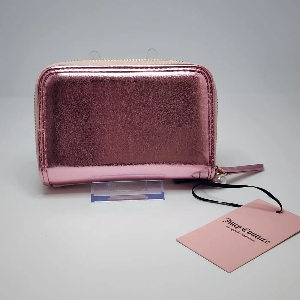 Juicy Couture Pink Velour Zip Wallet Rhinestone Logo Small Purse NWT Y2K Glam